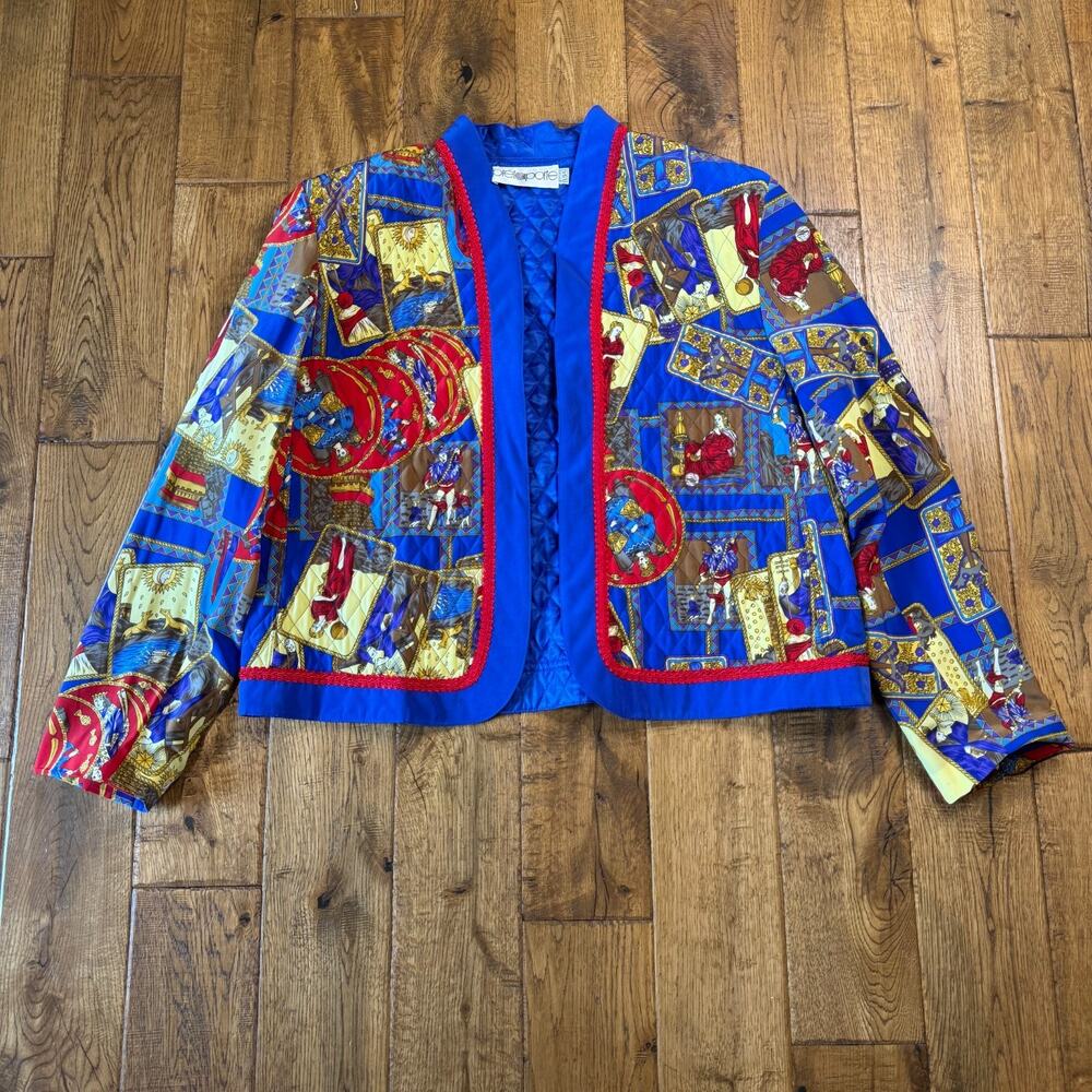 VTG 80s Pret a Porter Crest Baroque Quilted Bomber Jacket Skirt Blouse Sz 14 USA - Picture 13 of 16